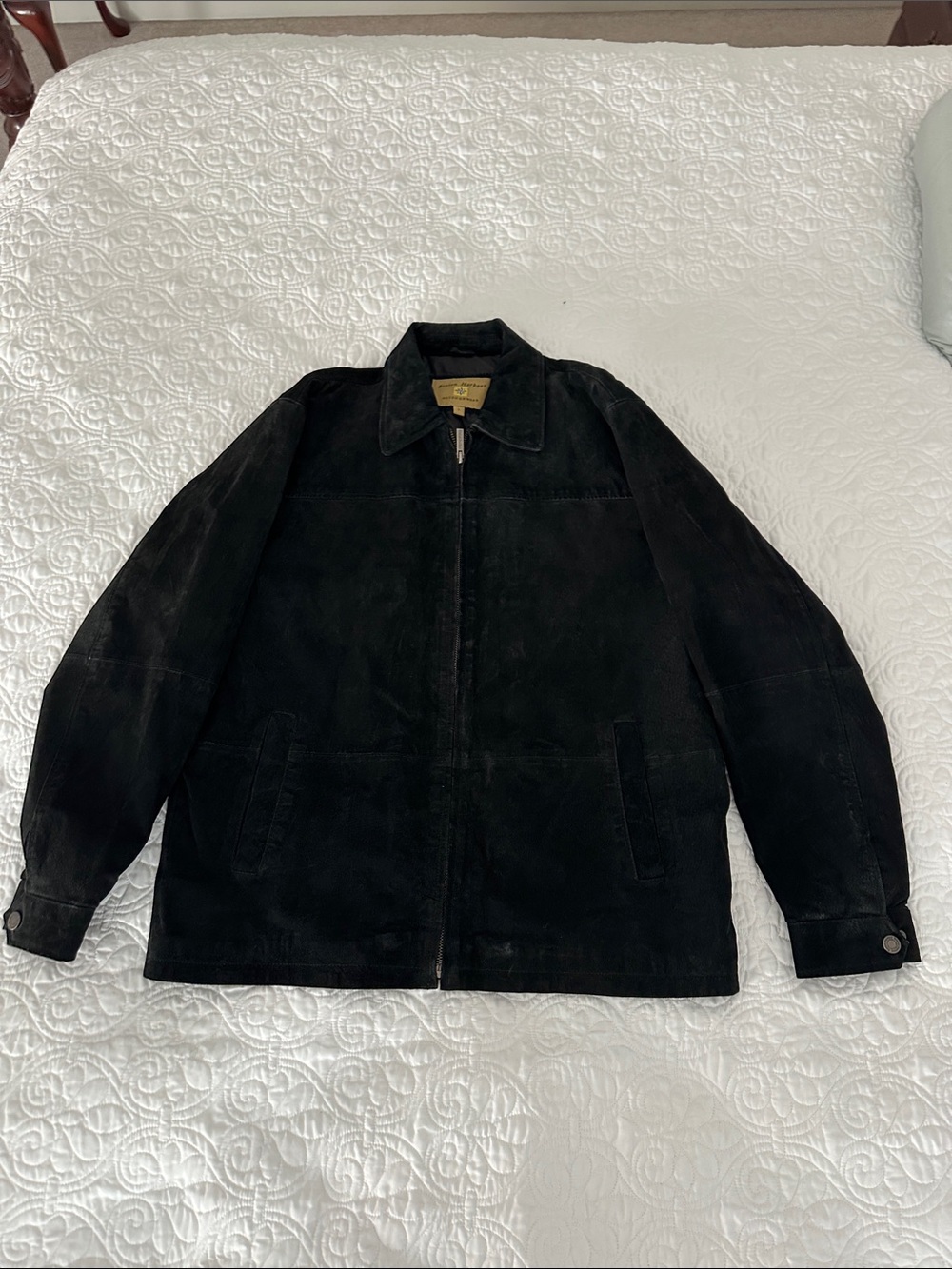Men's Black Leather Suede Zip-Front Jacket